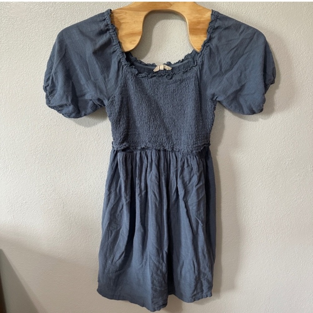 Kindred Bravely Smocked Mini Dress Puff Sleeve Pockets Nursing Blue Size Large